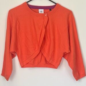 CAbi Vibrant Orange Cropped Knit Cardigan - Size: Medium